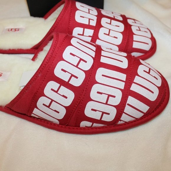 NIB‎ UGG MEN'S SCUFF LOGO RED WHITE SLIPPERS - Picture 3 of 8